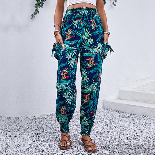 Women's Tropical Printed Ankle-tied Trousers