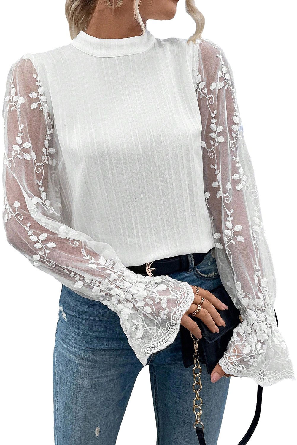 Apricot Pink Lace Sleeve Blouse-20