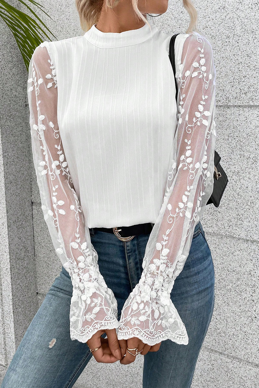 Apricot Pink Lace Sleeve Blouse-16