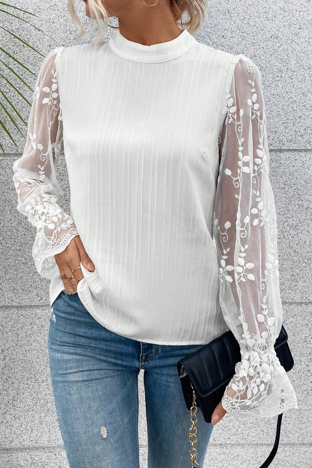 Apricot Pink Lace Sleeve Blouse-17