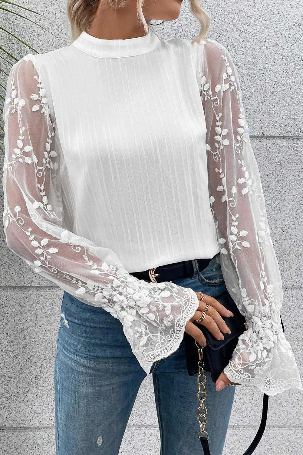 Apricot Pink Lace Sleeve Blouse-14