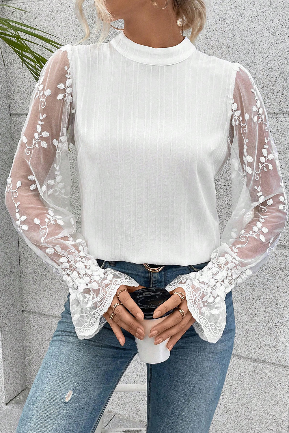 Apricot Pink Lace Sleeve Blouse-19