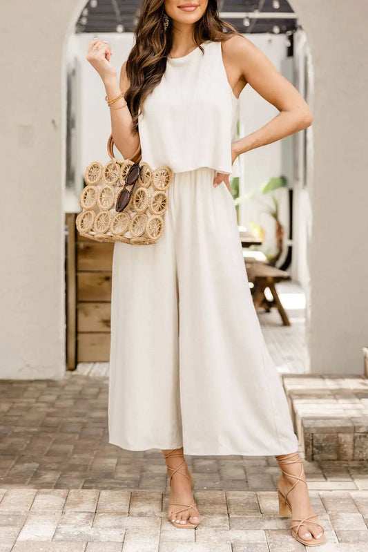 Apricot Sleeveless Ankle Length Wide Leg Jumpsuit-0