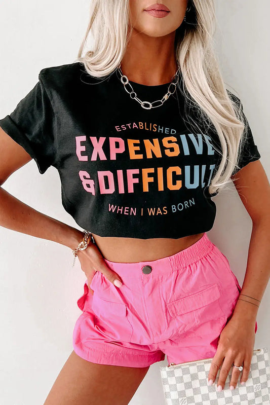 Black EXPENSIVE&DIFFICULT Graphic Tee-0