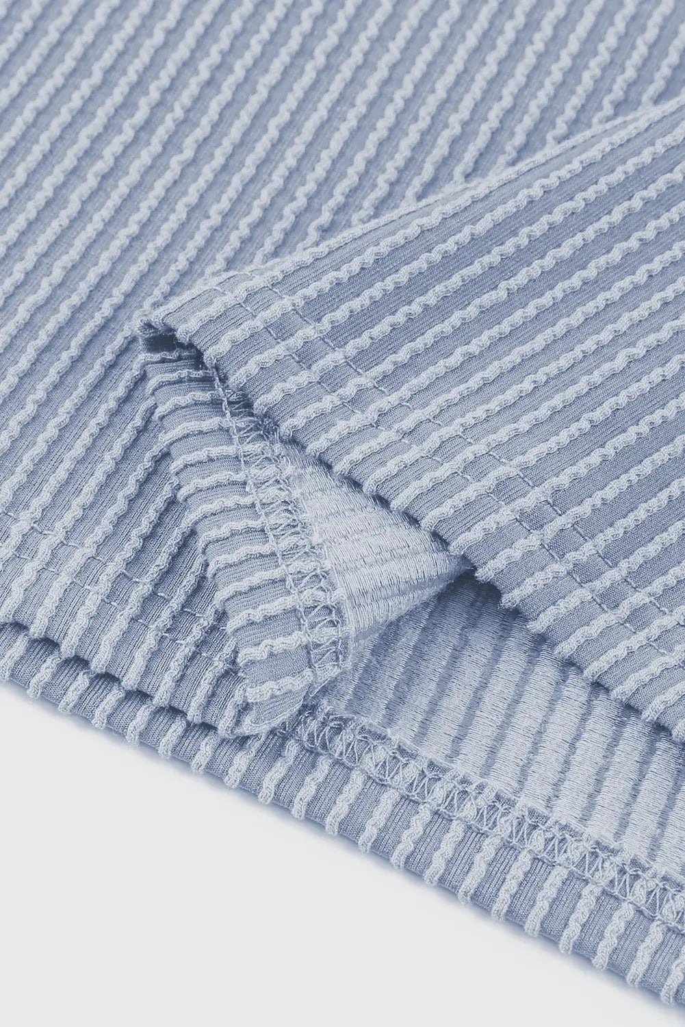 Sky Blue Ribbed Knit Ruffled Short Sleeve T Shirt-9