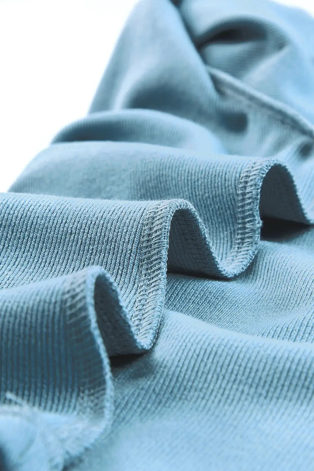 Sky Blue Ribbed Knit V Neck Ruched Sleeve Top-20