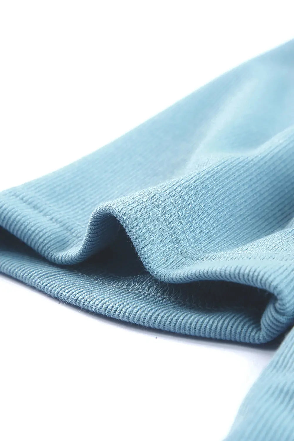 Sky Blue Ribbed Knit V Neck Ruched Sleeve Top-18