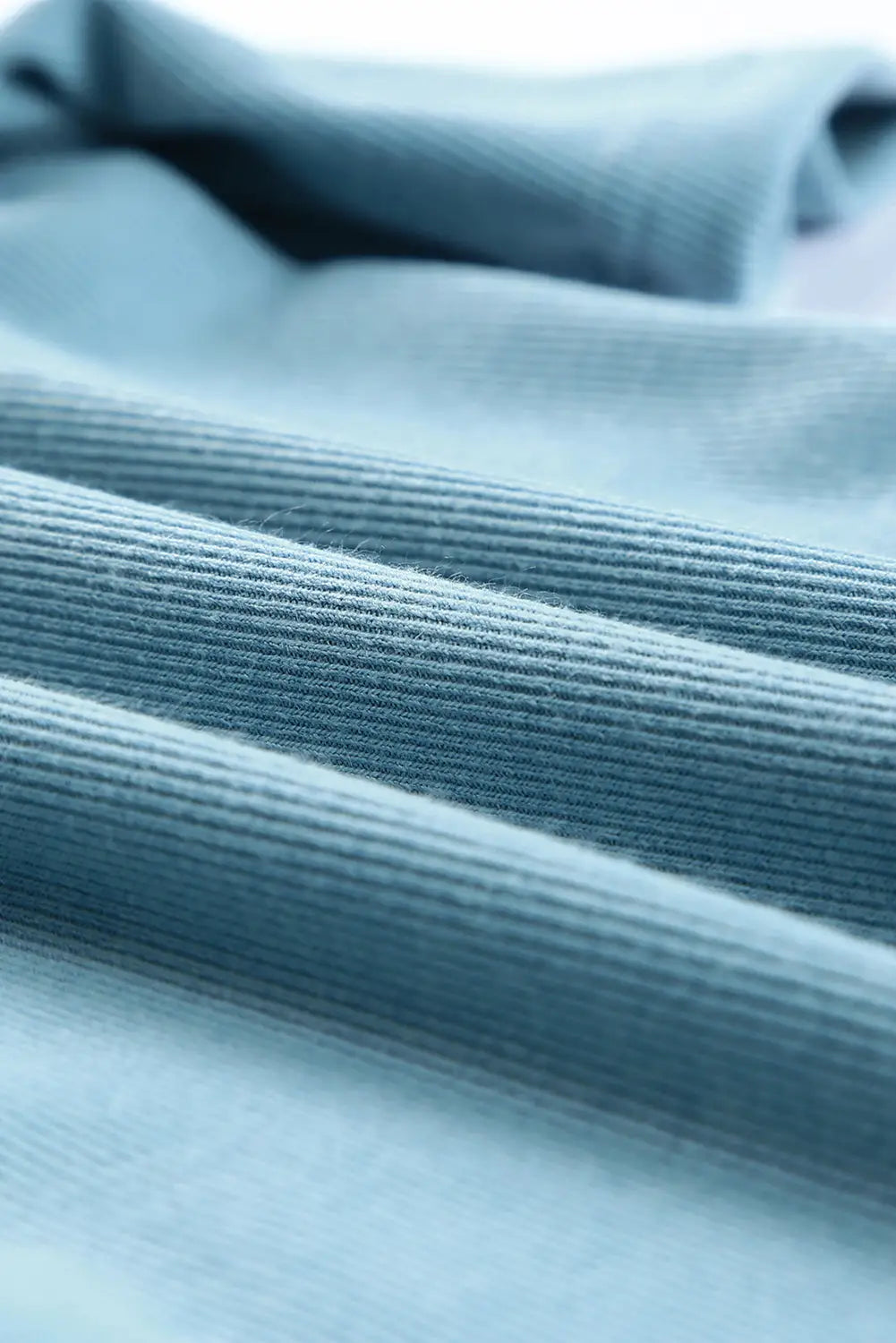 Sky Blue Ribbed Knit V Neck Ruched Sleeve Top-19